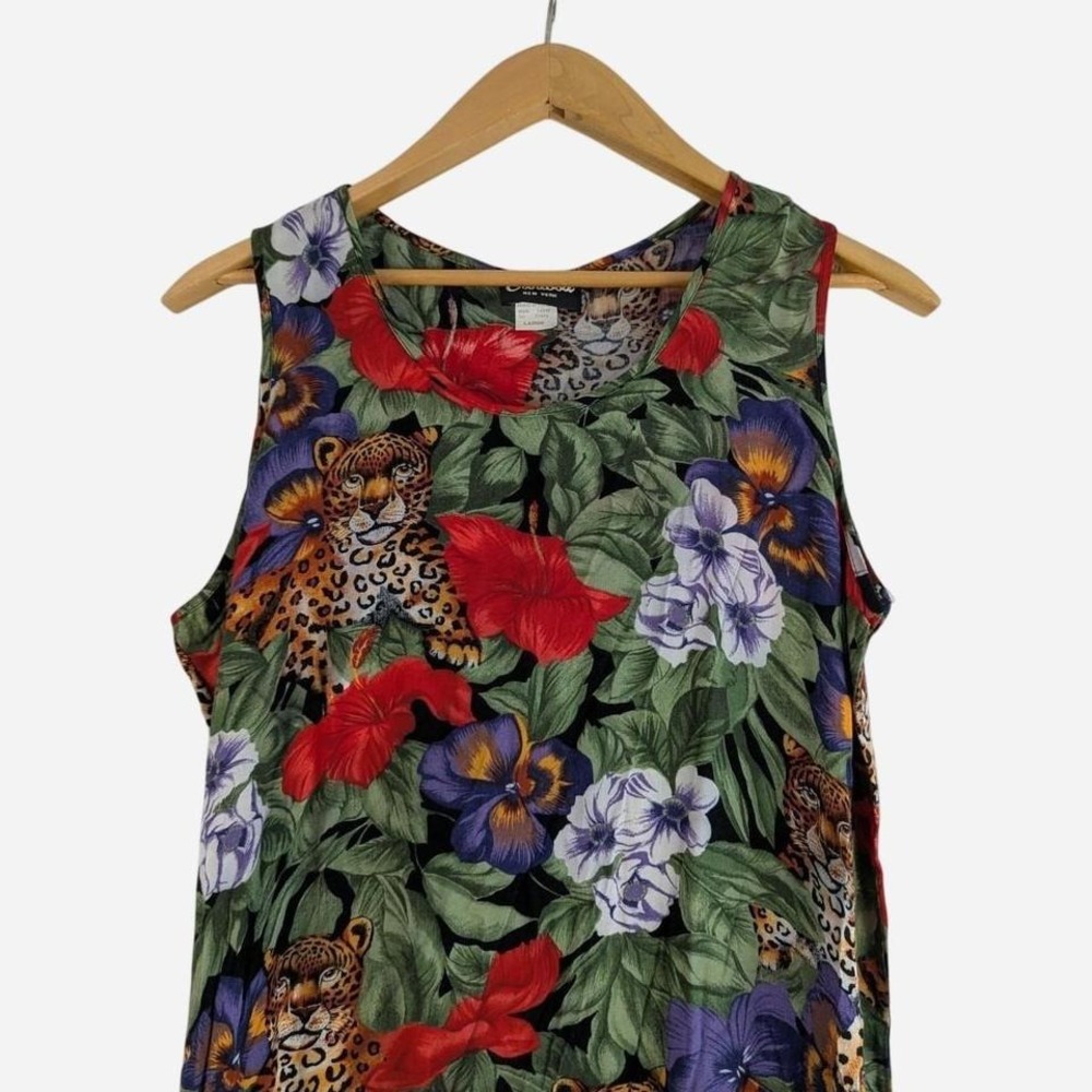 Vintage 90s Caribou New York Leopard Jungle Novelty Print Maxi Dress Large - Picture 3 of 7